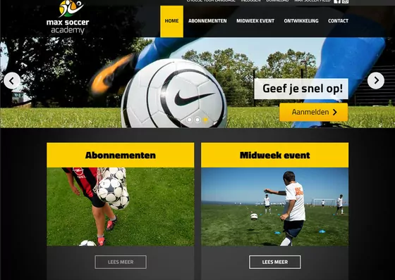 Het ontwerp van de homepage van Max Soccer Academy
