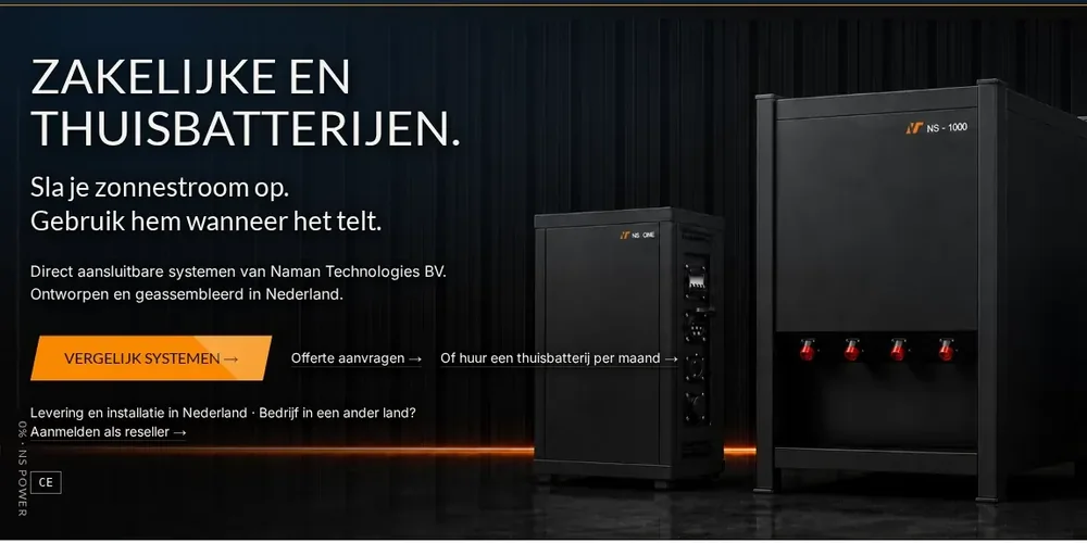 De homepage van de Naman Systems webshop, met de drie routes naast elkaar