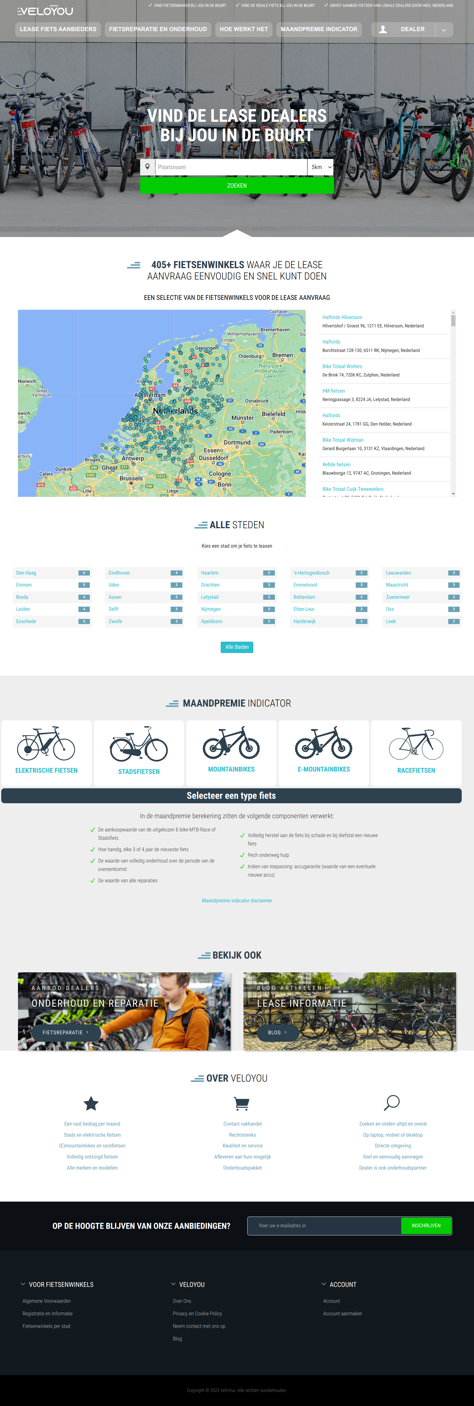 VeloYou homepage met fietsoverzicht